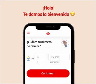  Pantalla inicial del proceso de apertura de cuenta en la app Santander, donde se solicita ingresar número de celular para comenzar el alta.